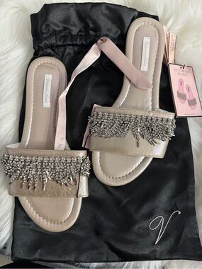 Victoria's Secret Beaded Slide Sandals in Blush gold